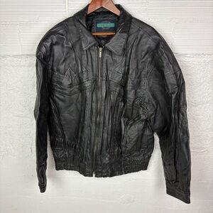 WEEKENDS Black Bomber Jacket Genuine Leather western size XL